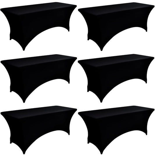 ZarzaaSik 6-Pack 4ft Spandex Black Table Covers for Rectangular Folding Tables - Wrinkle Resistant Stretch Tight Table Cloths - Ultimate Fitted Table Protector for Parties, Trade Shows, and Wedding
