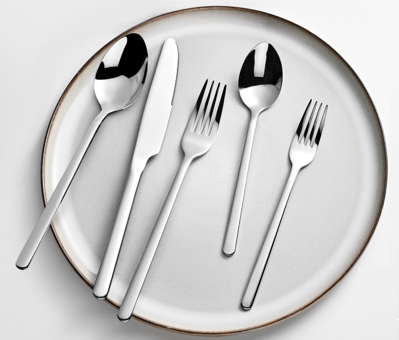 KINGSTONE Silverware Set, 5 Piece Flatware Cutlery Set for 1, 18/10 Stainless Steel Silverware Mirror Polished Dishwasher Safe for Home, Restaurant, Wedding, Party(Silver, 5 pieces for 1)