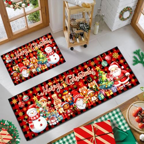 ACZHHZC Merry Christmas Nutcracker Kitchen Rugs Set of 2 17x47 and 17x30 Non-Slip Washable