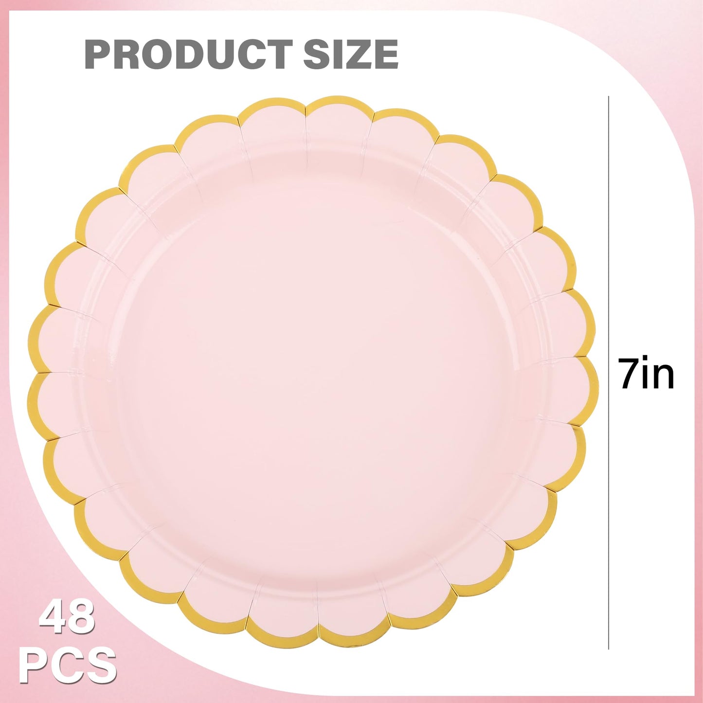 AimFun Pink Disposable Dessert Party Plates 7inch Gold Foil Scalloped Paper Plate for Valentines Day Bridal Baby Shower Wedding Tea Party Supplies