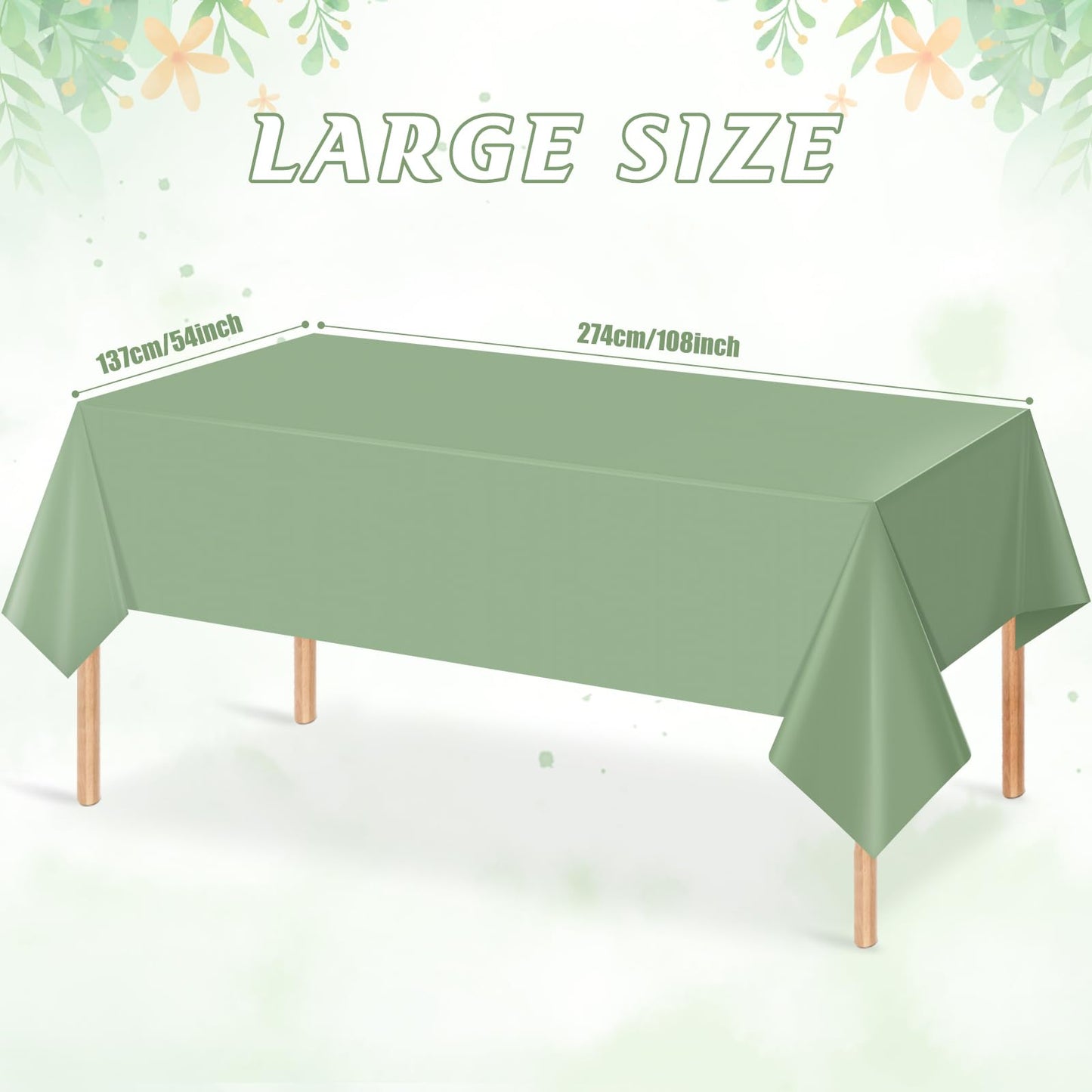 6Pack Sage Green Plastic Tablecloths for Rectangle Tables, Light Green Disposable Tablecloth, Waterproof Sage Green Table Cover for Birthday Bridal Wedding Baby Shower Party Decorations, 54 X 108Inch