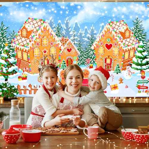 Avezano Christmas Gingerbread House Backdrop Winter Merry Xmas Gingerbread House Banner Gingerbread Christmas Banner for Kids Newborn Baby Shower Birthday Party Decorations (6x3.6ft)