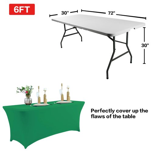 IVAPUPU 2 Pack 6FT Table Cloth for Rectangular Fitted Events Stretch Emerald Green Table Covers Washable Spandex Tablecloth Protector for Party, Wedding, Cocktail, Banquet, Festival
