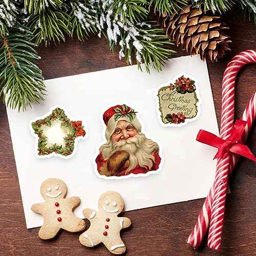 100 Pcs Christmas Stickers Non-Repeating Retro Santa Claus Stickers Christmas Decoration,Waterproof Holiday Sticker for Scrapbook,Cards,Junk Journals, Laptop,Water Bottles (Santa 100 Pcs)