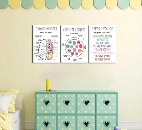 3Pcs Mental Health Wall Art by [Brand Name] - Motivational Canvas Prints for Therapy Office | 12x16in Framed Decor