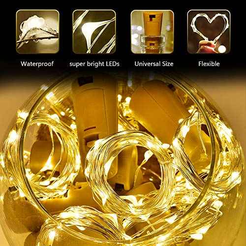 Wine Bottle Lights with Cork, 6 Pack Mini Fairy String Lights Battery Operated with 6 Replacement Batteries, Party Decoration for Wedding Christmas Halloween Bar Mason Jar - Warm White