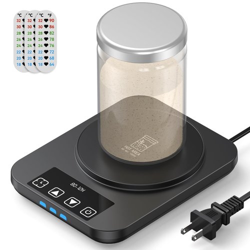 JawJuly Sourdough Starter Warmer (70-100°F) with Thermometer Strip Sourdough Warming Mat, 24H Timer & Auto On/Off, Safe for Home Bakers & Beginners, Fermentation Heater