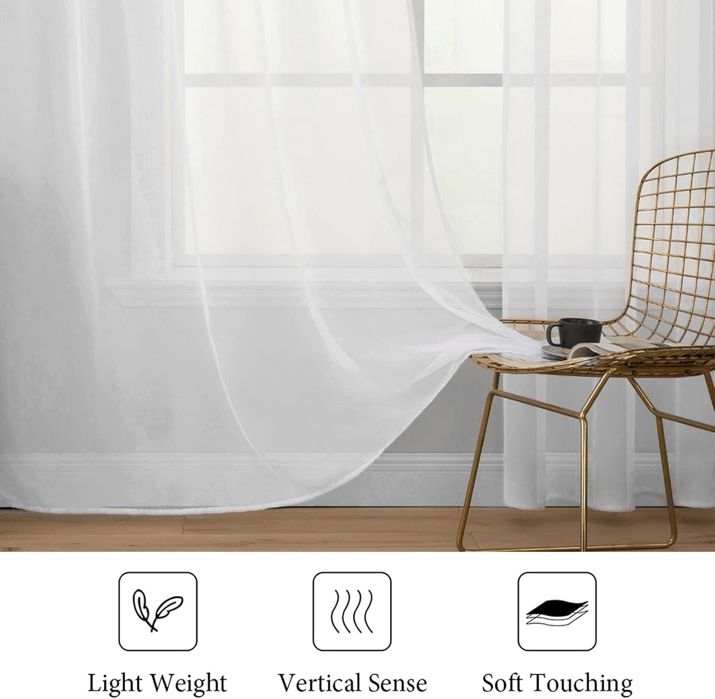 MIULEE White Sheer Window Curtains - Elegant Voile Drapes for Bedroom & Living Room | 54 x 84 Inches