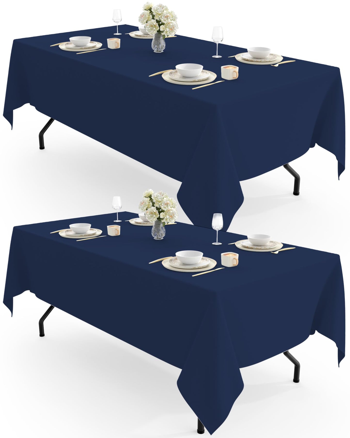 Pureegg Rectangle Table Cloth 60" x 102" – Durable Polyester Tablecloth Offers Reusable & Washable Protection, Ideal for Outdoor Party, Picnic, Wedding, Banquet and Birthday, 2 Pack, Navy Blue