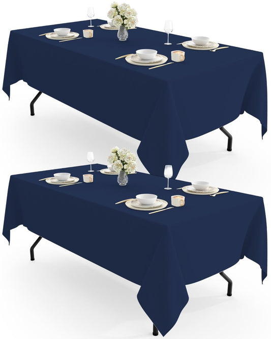 Pureegg Rectangle Table Cloth 60" x 102" – Durable Polyester Tablecloth Offers Reusable & Washable Protection, Ideal for Outdoor Party, Picnic, Wedding, Banquet and Birthday, 2 Pack, Navy Blue