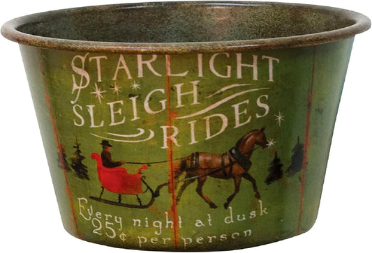 Vintage Starlight Sleigh Rides Tin Bowl - 6.5" W x 4" H - Country Farmhouse Decor