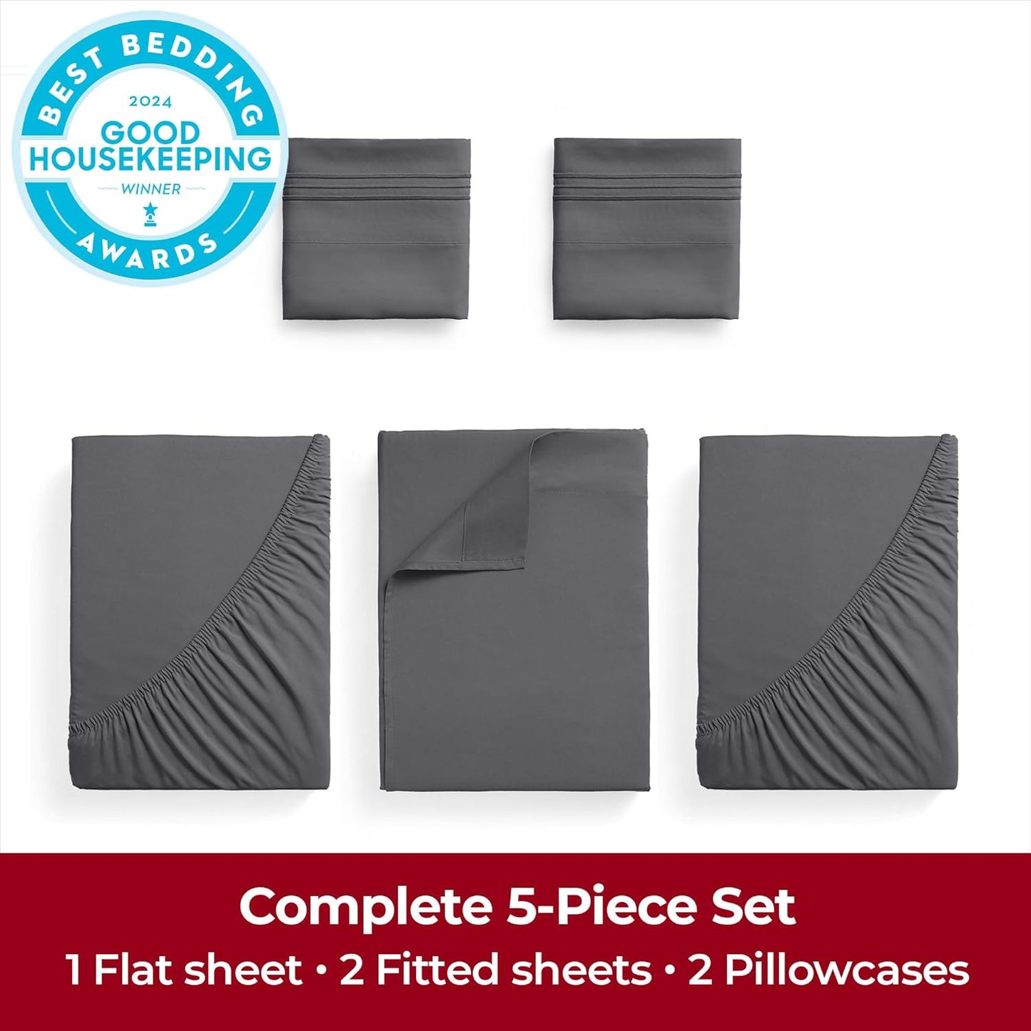 Mellanni Extra Deep Split King Sheets - 5 PC Hotel Luxury Bedding Set - Ultra Soft, Cooling, Wrinkle Resistant (Gray)