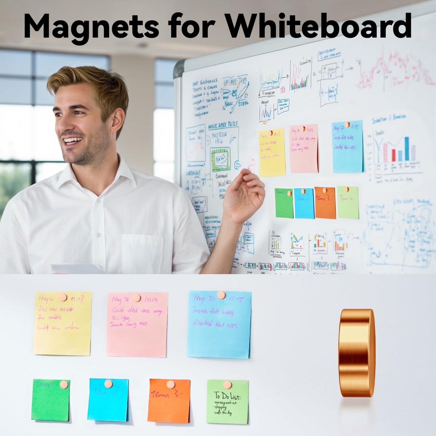 SMARTAKE 45 Pcs Refrigerator Magnets, 10x2.6mm Small Round Fridge Magnets, Multi-Use Premium Neodymium Office Magnets for Fridge, Whiteboard, Billboard in Home, Kitchen, Office and School (Rose Gold)