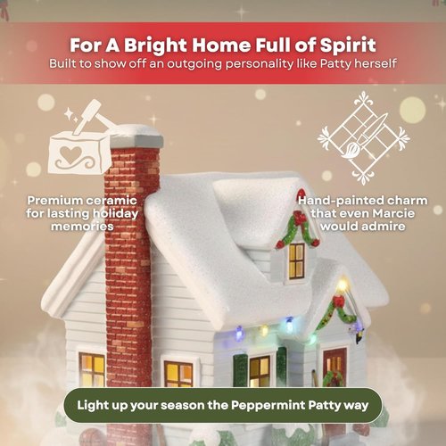 Department 56 Peanuts Christmas Village Peppermint Patty House - Lighted Ceramic Holiday Display, 7.05”