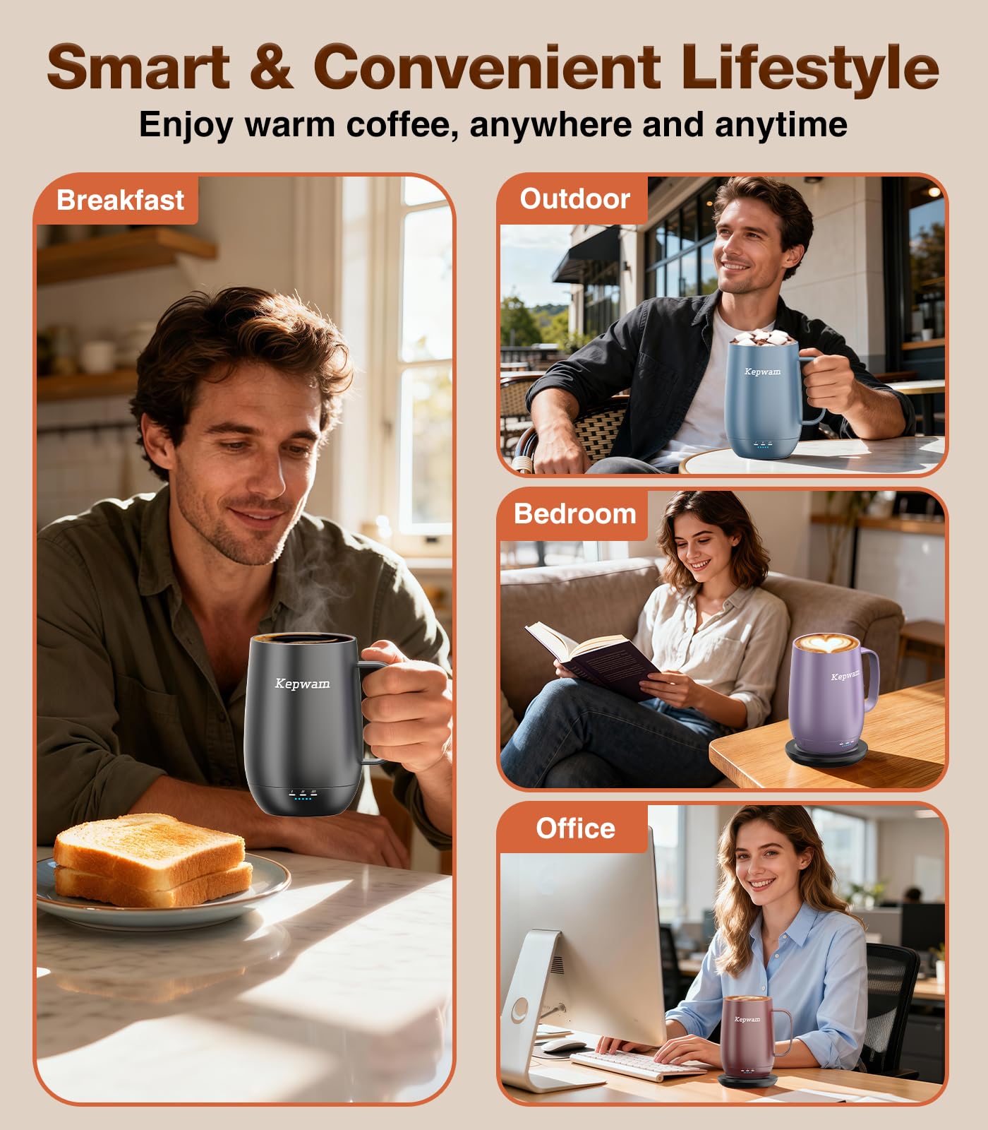 Kepwam Heated Coffee Mug T2-Plus, 20oz Leading Large Capacity Self Heating Coffee Mug, Up to 8 Hrs Battery & Hot Up to 149℉, Smart Coffee Mug for Women, Men