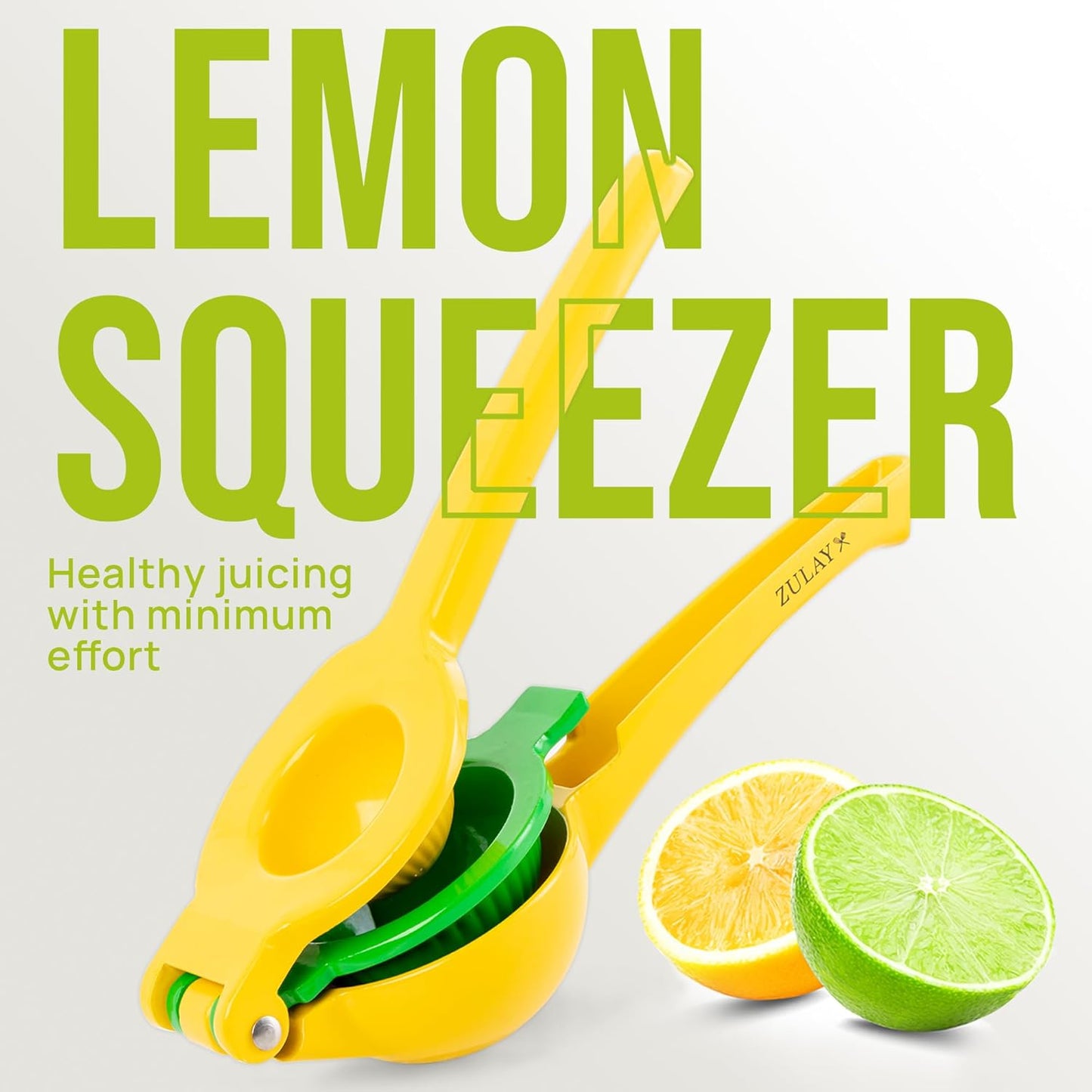 Zulay Kitchen 2-in-1 Lemon Squeezer - Sturdy Hand Juicer for Maximum Juice Extraction | Easy-Clean Manual Citrus Juicer - Yellow/Green
