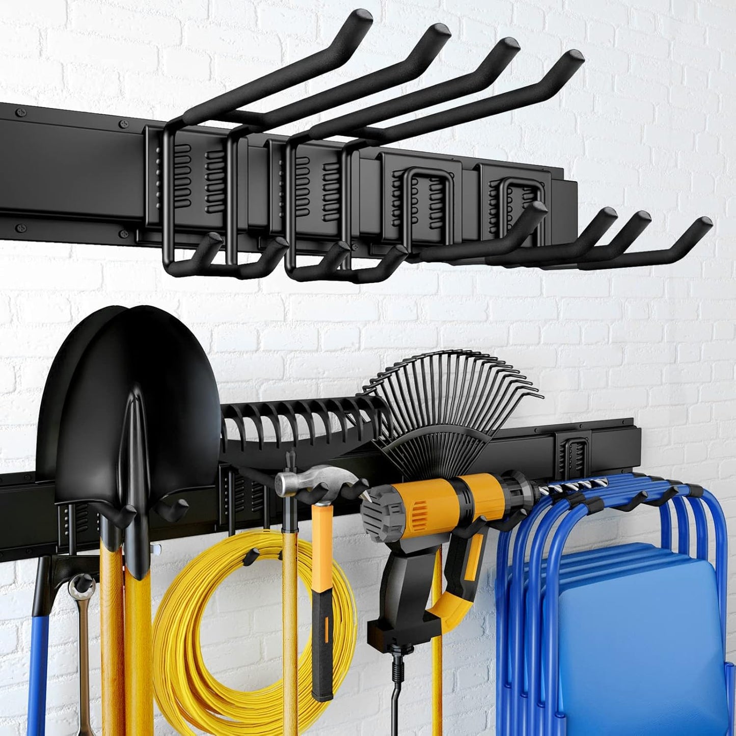 UUP Garage Storage Organizer - 32 Inches Wall-Mounted Tool Rack with Adjustable Metal Hooks | Heavy Duty, Max 300lbs Capacity