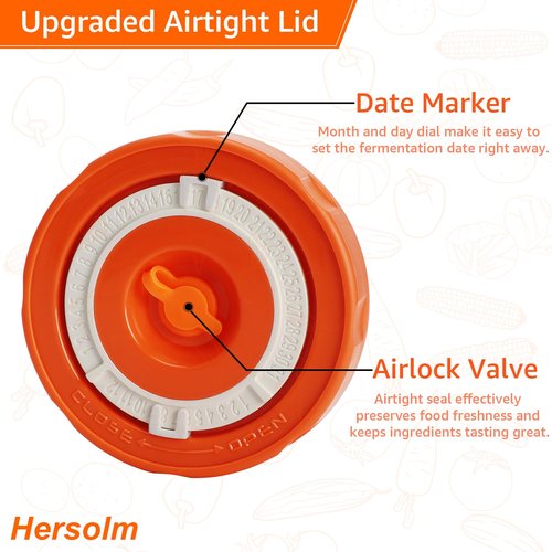 Hersolm Fermentation Kit for Wide Mouth Mason Fermenting Jar, 4 Glass Weights,4 Lids with Date Marker,4 Airlocks (No Jars) Complete Pickling Sauerkraut Kit