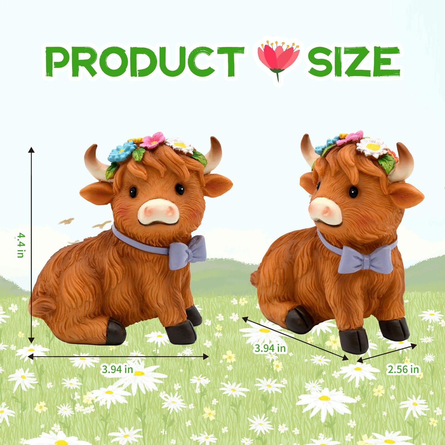 nuvagiki Highland Cow Decor Set of 2, Spring Farmhouse Highland Cow Figurines, Cute Cow Tiered Tray Decorations for Home Kitchen Table, Rustic Country Shelf Decor, Gift for Women