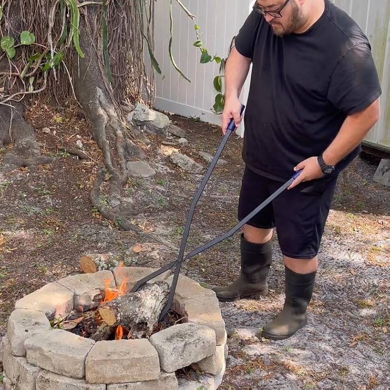 40in Heavy Duty Fire Pit Tongs - Manganese Steel & Rubber Handle