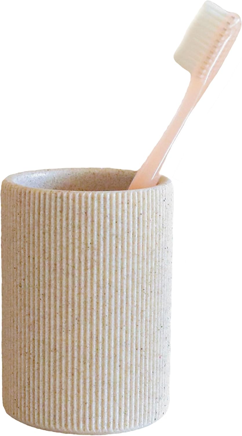 Skiennix Toothbrush Holder - Modern Boho Farmhouse Style, Small Sand Beige, Multi-Purpose Organizer