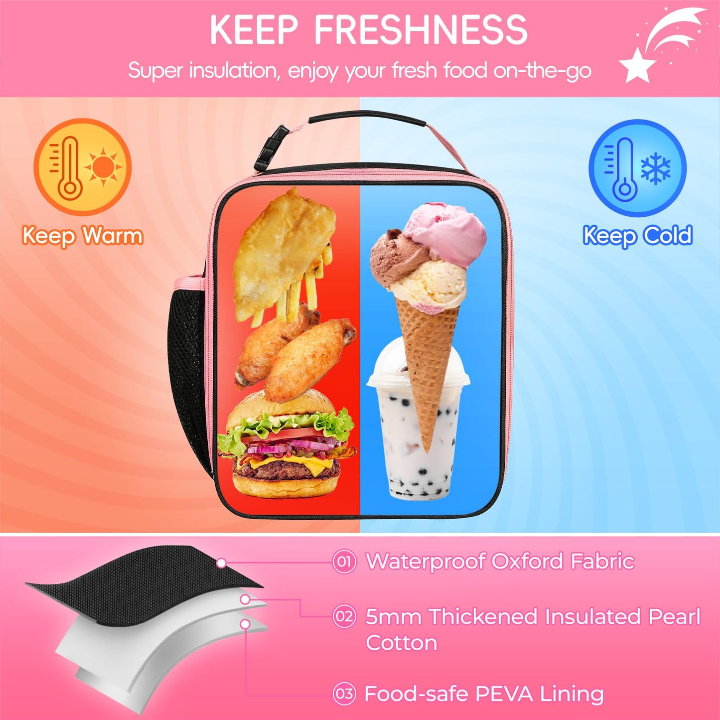 WOBAGMEN Initial Lunch Box for Women Girls,Insulated Lunch Bag with Monogram Letter,Cute Personalized Thermal Lunch Box for Teens Kids Adult for Work Camping Back to School Gift (pink, K)
