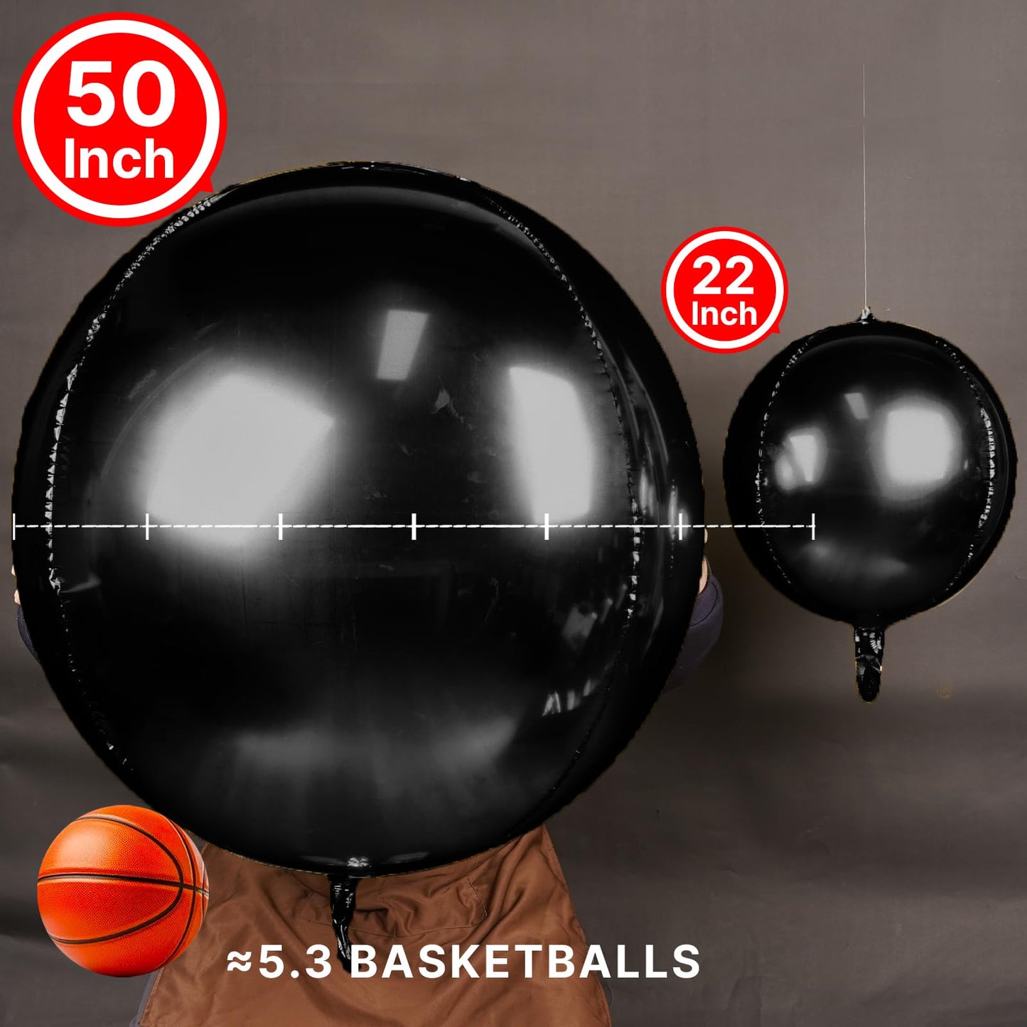 PartyWoo Black Foil Balloons 3pcs 50 Inch Large Round Foil Big Giant 4D Jumbo Inflatable Mirror Ball Mylar Balloons for Halloween Graduation Birthday Retirement Anniversary Party Decorations