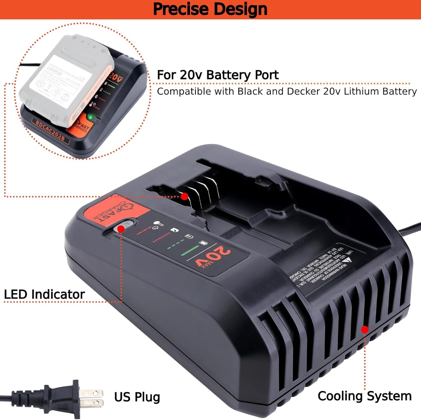 Tulepowceeng Fast Charger for Black & Decker 20V/12V Max Lithium Batteries - 2.0A Replacement Charger