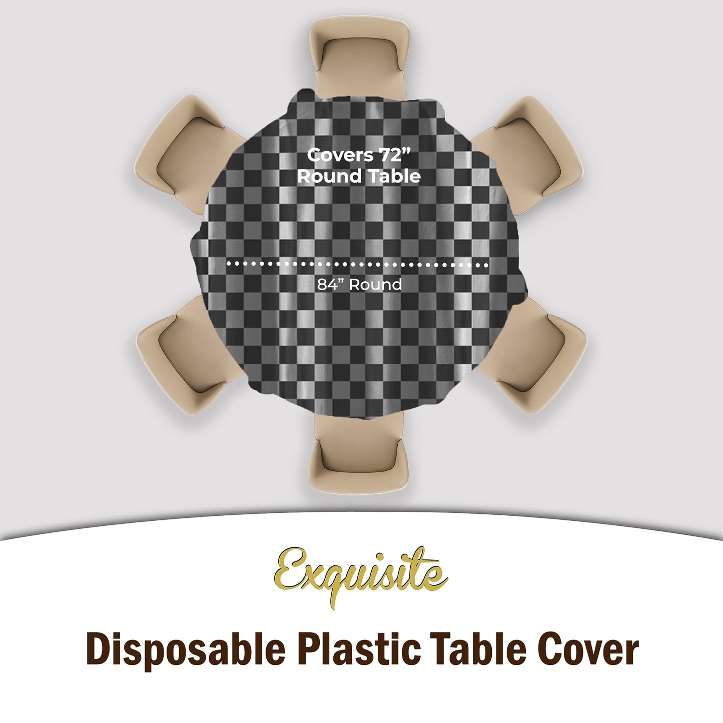 Party Solids Checkered Round Plastic Tablecloth - 84 Inch, Pack Of 24