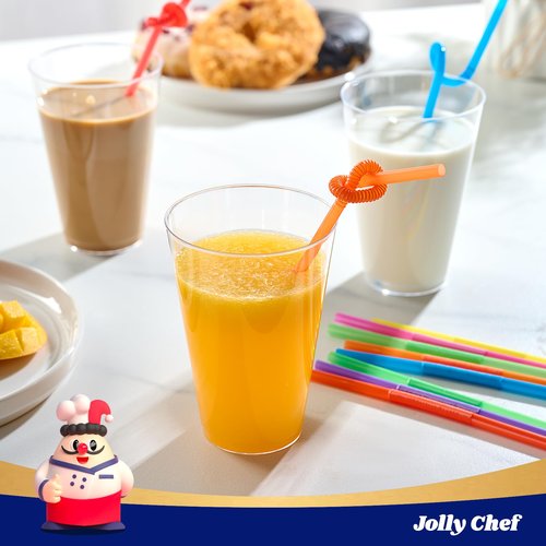 JOLLY CHEF 100PCS Plastic Disposable Straws Bendable Colorful Drinking 10.43 Inches Extra Long Colorful Flexible Straws for Home Use Milk Juice Drinks