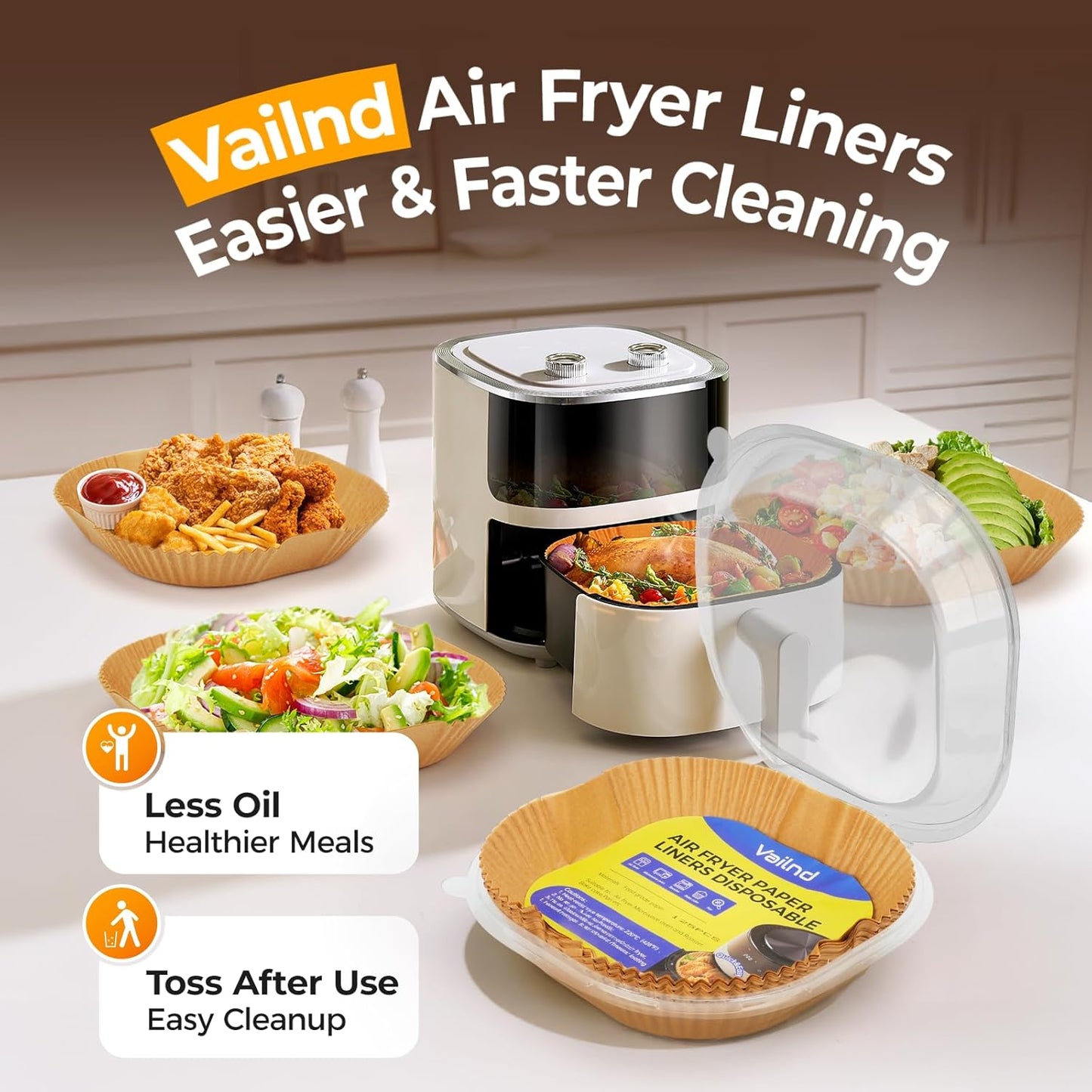 Skiennix Air Fryer Liners - 400 Pcs Heavy-Duty Non-Stick Parchment Paper | 8" Square for 5-8 Qt Baskets