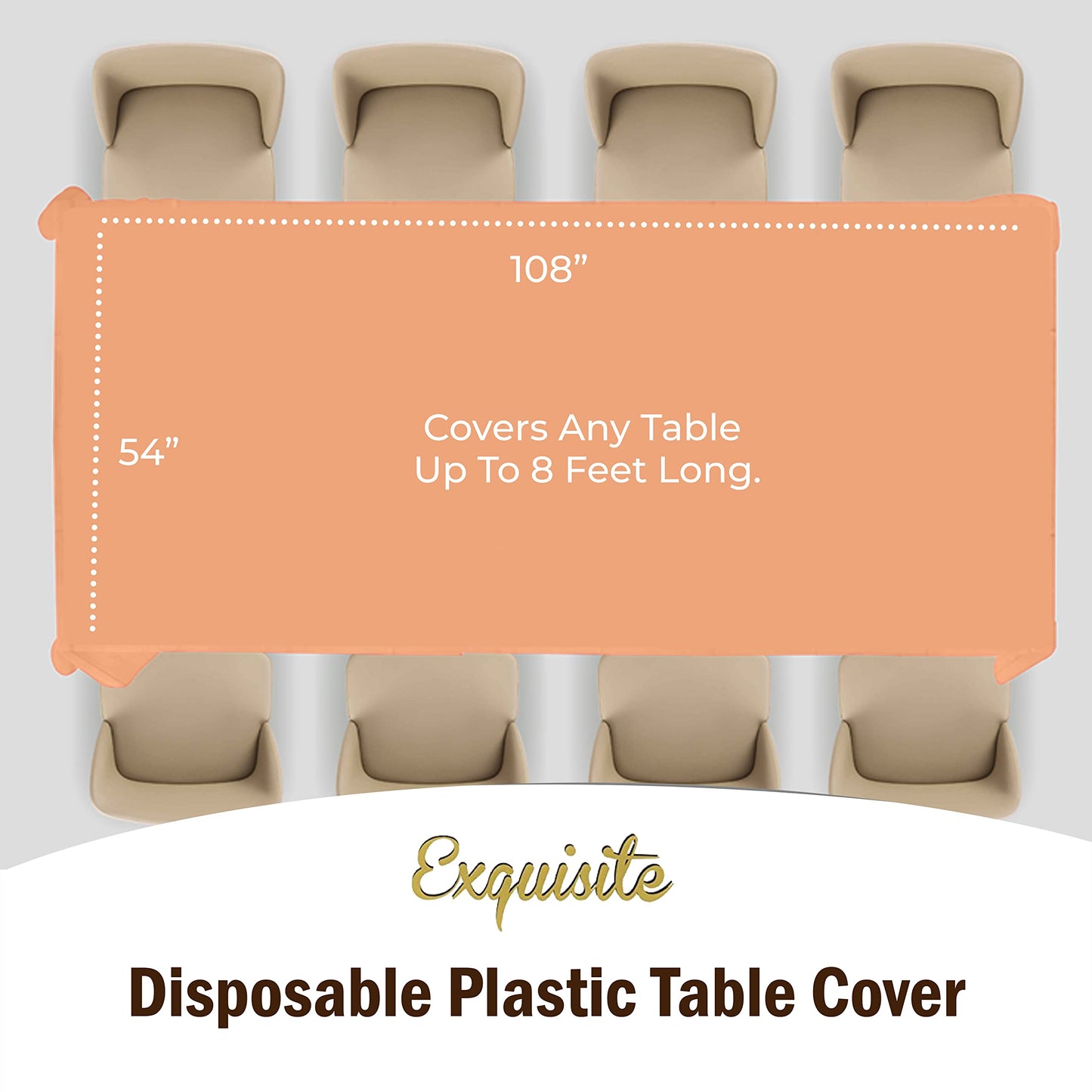 Party Solids Pack Of 6 Premium Plastic Tablecloth 54 Inch x 108 Inch Rectangle Plastic Table Cover - Peach