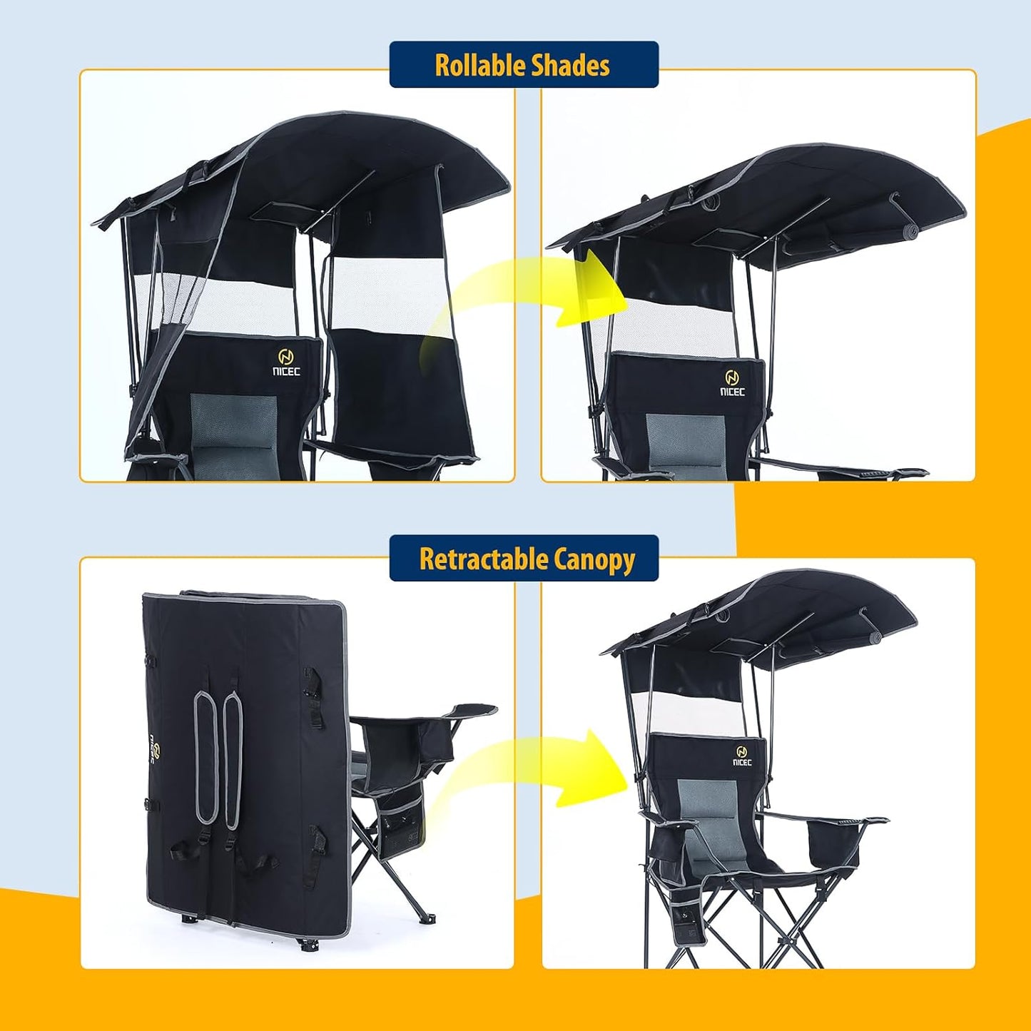 Nice C Heated Camping Chair with Canopy - Outdoor Folding Chair with Removable Footrest