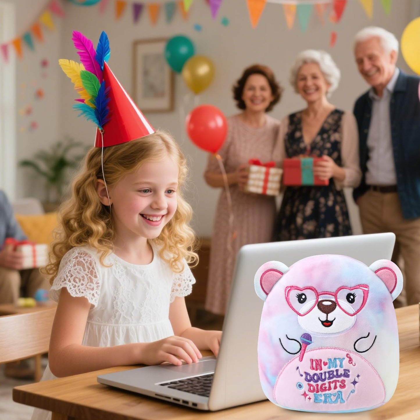 InIsaJace 10th Happy Birthday Stuffed Animal Gifts, 8 Inches Double Digits Birthday Bear Plushies Gift, in My Double Digits Era Plush Party Favors