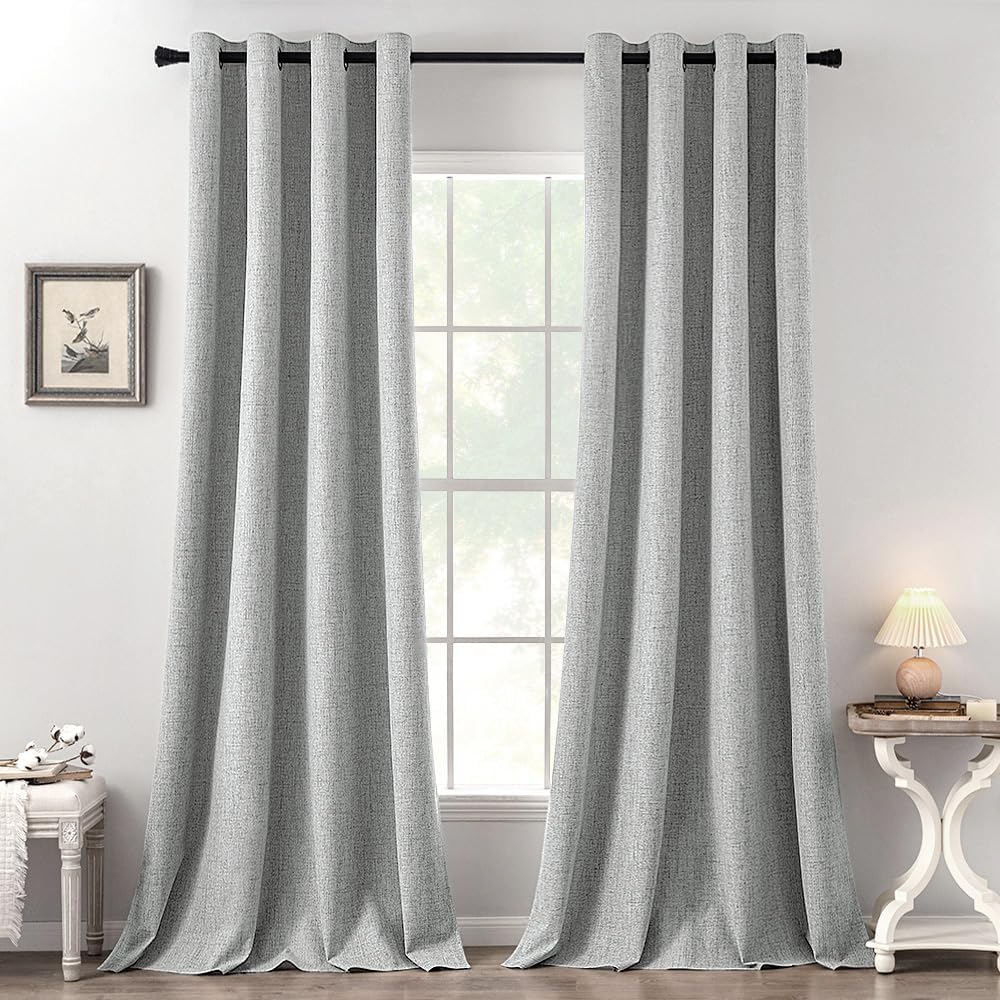 MIULEE 100% Blackout Linen Curtains - Thermal Insulated Glacier Gray Grommet Drapes | 52 x 108 Inch (2 Panels)
