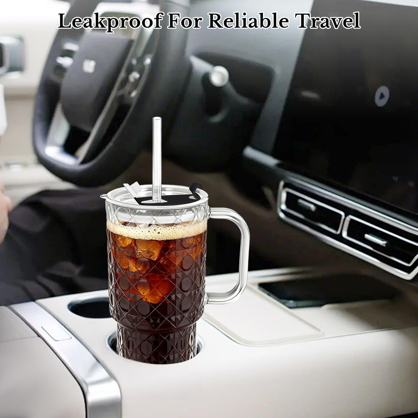 Snextek 18oz Glass Tumbler with Lid, Glass Straw & Handle, 2-Piece Set, Thickened for Iced Coffee, Smoothies, Cocktails, Home Office Travel (Gemstone)