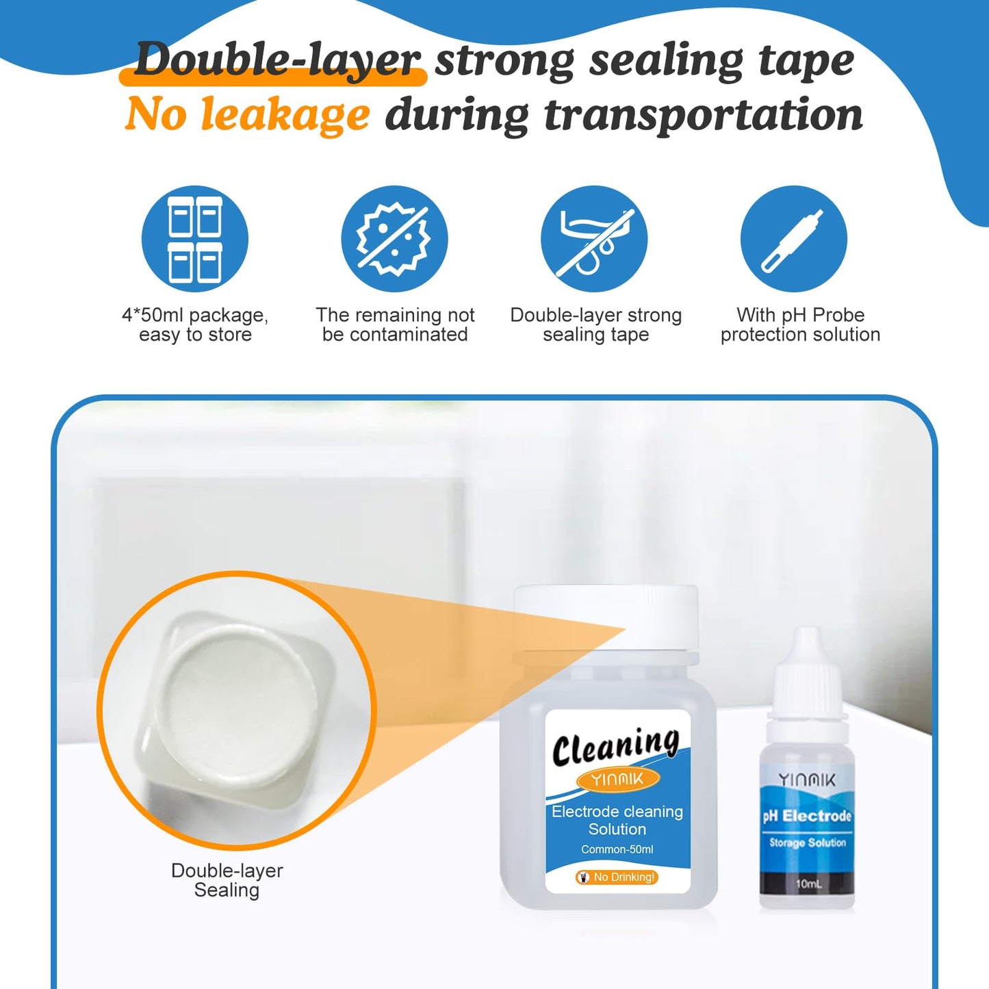 YINMIK Cleanning Solution for pH Electrode,50ml*4 General pH Meter Probe Cleaner, Conductivity Probe cleanning, Electrode Cleaner Suitable for All Kinds pH Meter, EC Meter, TDS Meter, Salt Meter