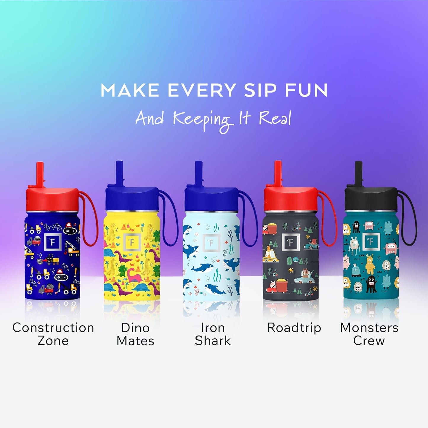 IRON °FLASK Kids Water Bottle - Straw Lid, 20 Name Stickers, Vacuum Insulated Stainless Steel, Double Walled Tumbler Travel Cup, Mug - Space Heroes, 18 Oz