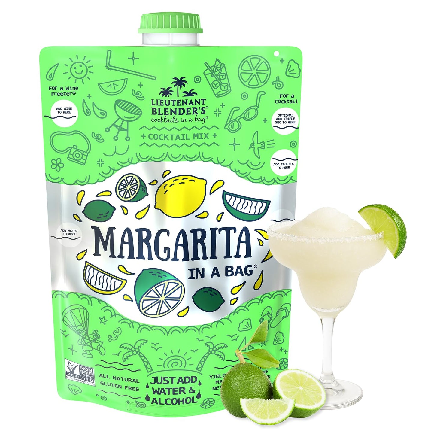 Lt. Blender's Margarita in a Bag - Margarita Mix - Each Bag Makes 1/2 Gallon of Frozen Margaritas – Non-GMO Cocktail Mix - No Margarita Machine Needed – Add Liquor, Wine or as a Mocktails (Pack of 1)
