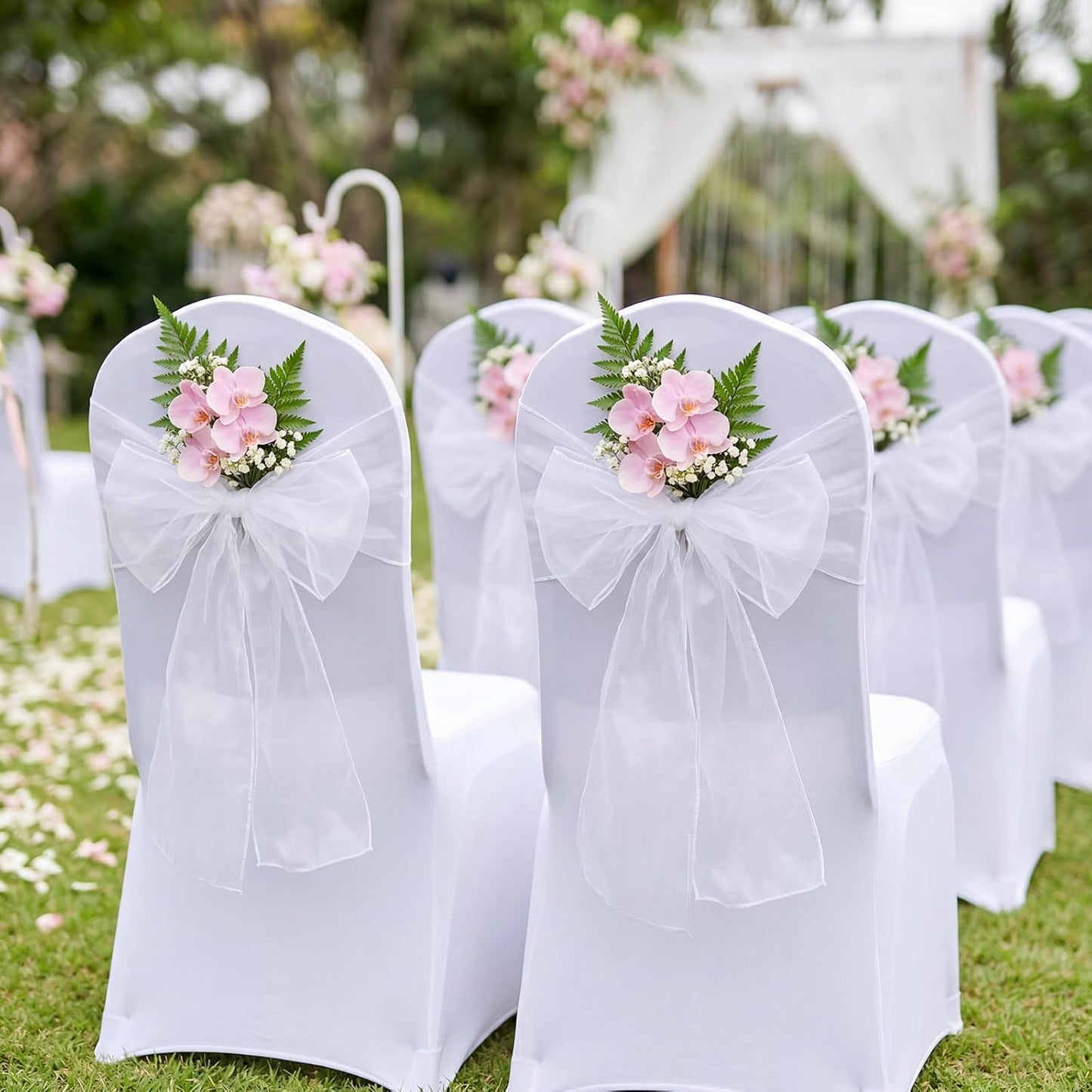 Tosnail Organza Chair Sashes - 30 Pack Tulle Bows for Weddings & Parties | 108 x 6.7 Inches, White