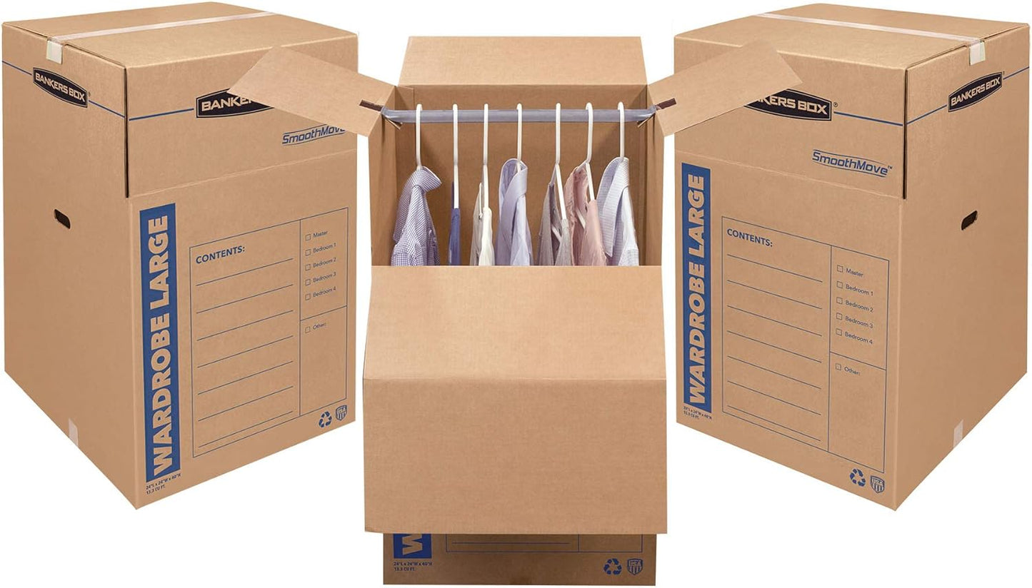Bankers Box Tall Wardrobe Box - 3 Pack | Spacious 24" x 24" x 40" Storage Solution