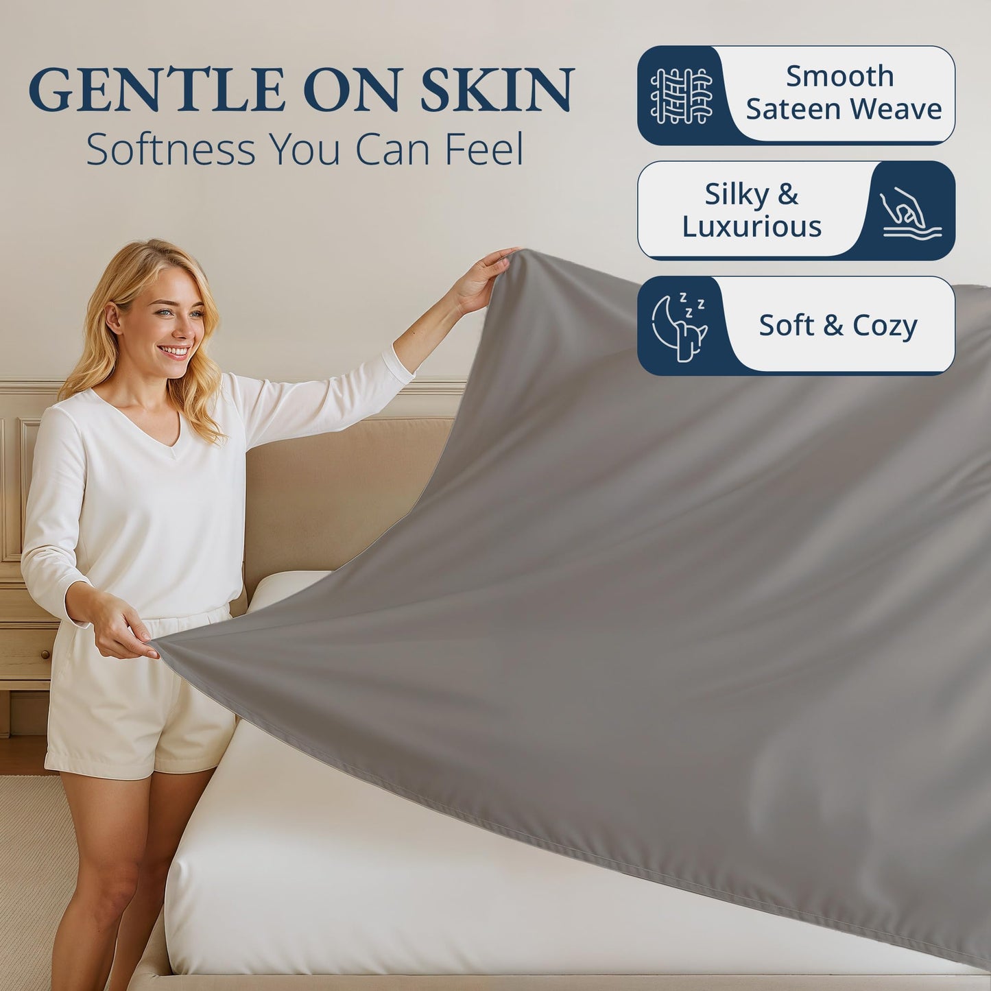 Lane Linen 100% Egyptian Cotton Queen Size Flat Sheet Only (94"x104") - Elegant Sateen Weave, Ultra Soft, Breathable, Highly Durable - Charcoal