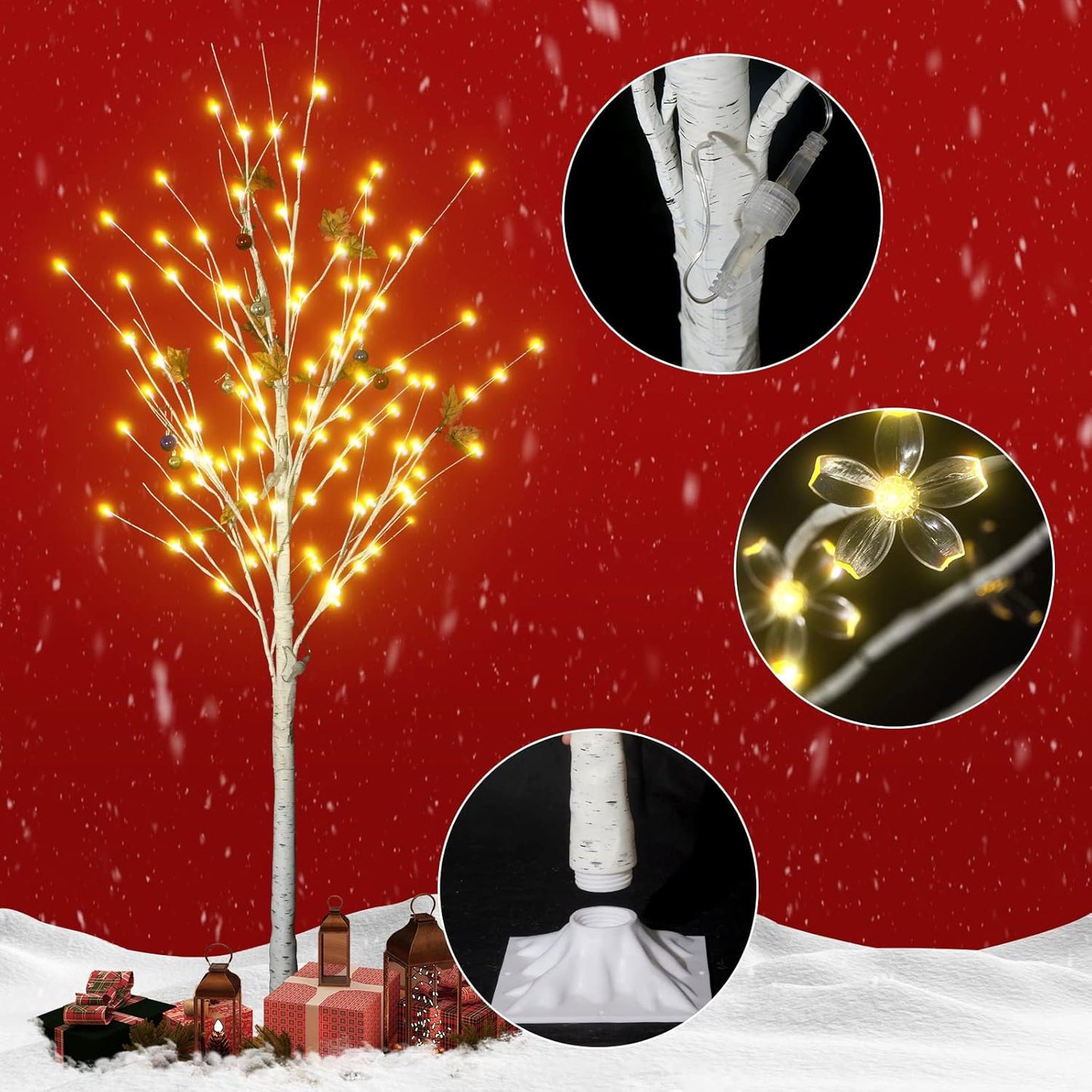 AWQM Artificial Lighted Trees - Warm White LED Christmas Decor | 3-Pack (4ft, 5ft, 6ft) for Indoor & Outdoor Use
