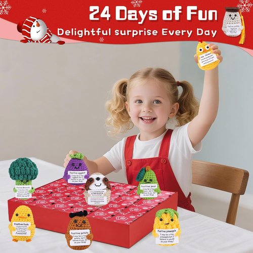 Handmade Crochet Animals Advent Calendar 2025 - 24 Days of Positive Cards & Emotional Support Toys