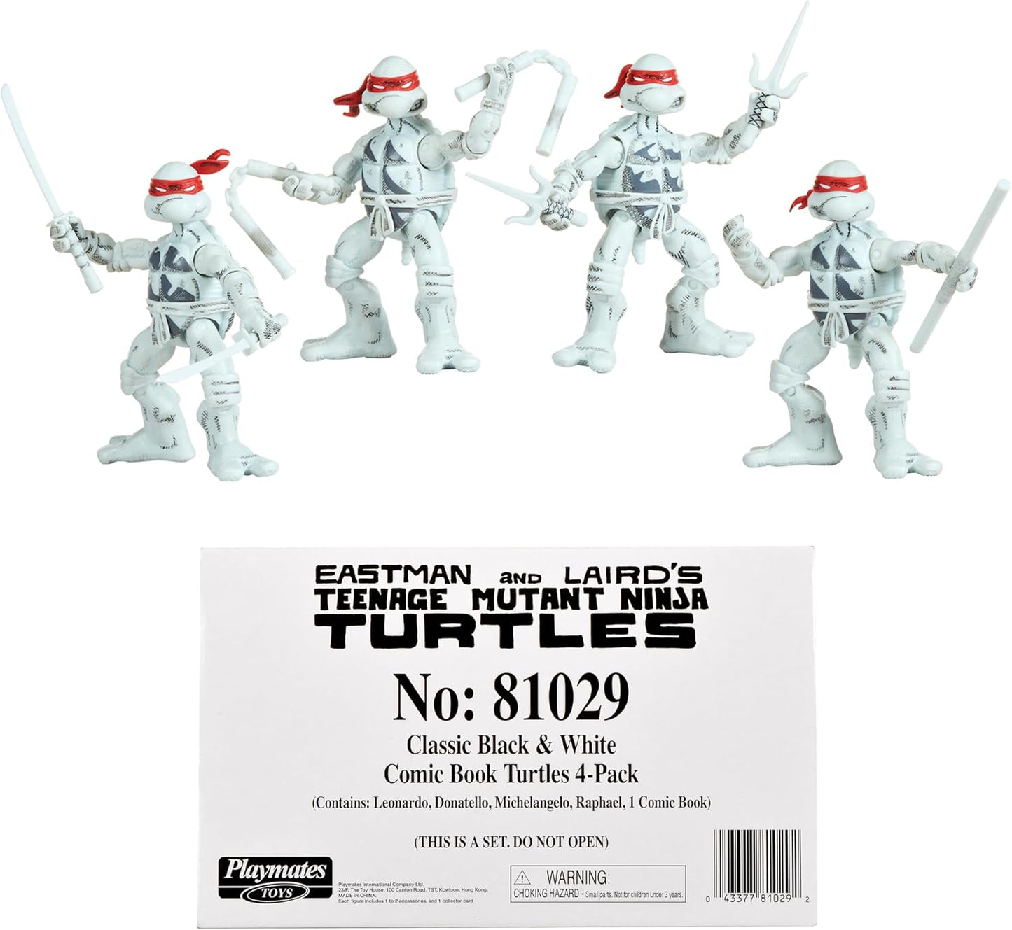 Playmates Toys Teenage Mutant Ninja Turtles Black and White Comic Book Figures | Includes Comic Book