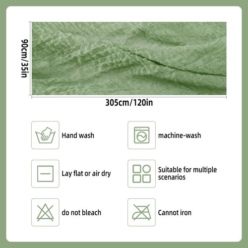 10ft Cheesecloth Table Runner, 6 pcs 120-Inch Boho Gauze Table Runner, Sage Green Bubble Gauze,Rustic Sheer Fabric for Wedding, Bridal Baby Shower, Farmhouse Decor & Spring Party Table Decor