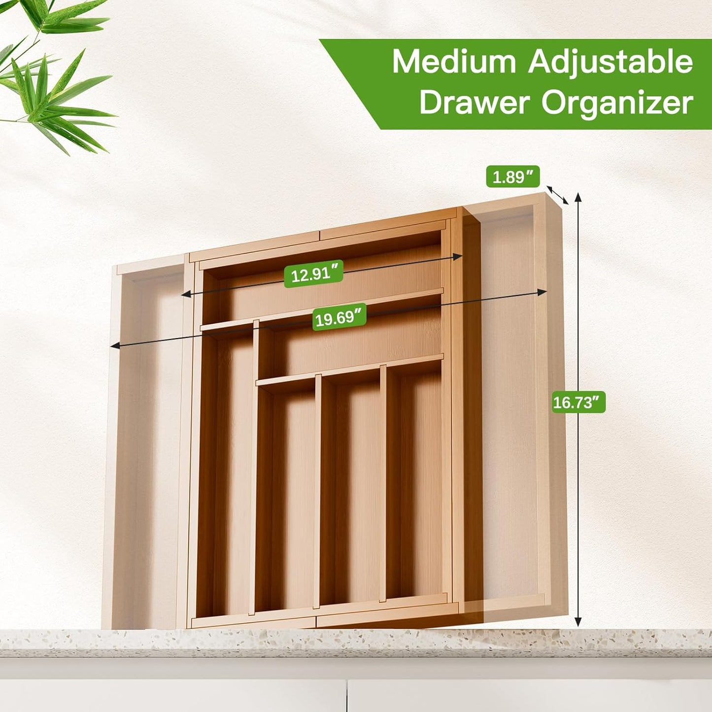 Pipishell Bamboo Expandable Drawer Organizer - Adjustable Utensil Holder for Kitchen & Home | Brown