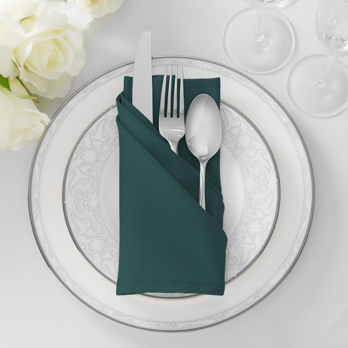 Lann's Linens Set of 12 Cloth Dinner Napkins, 20-inch Polyester Napkins, Washable and Reusable Fabric for Wedding, Hotel, Restaurant - Hunter Green