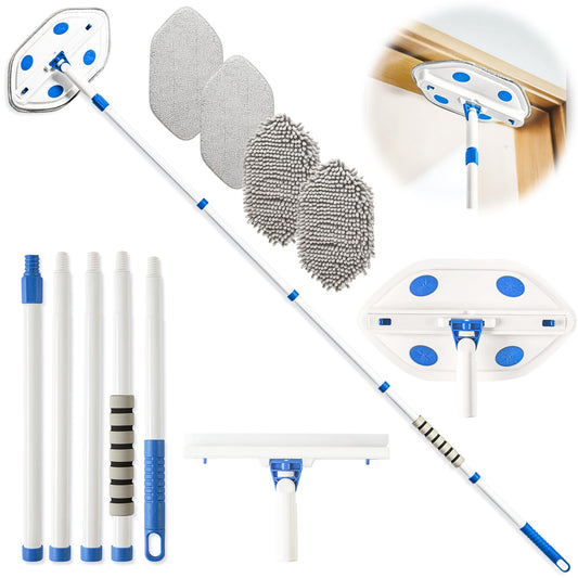 Wall Cleaner Mop with Long Handle 80 Inches,Wall Scrubber,Ceiling Cleaning Tool with Squeegee,Baseboard Cleaner Duster with 4 Reusable Pads.Dust Mop for Painted Walls, Window, Floor.