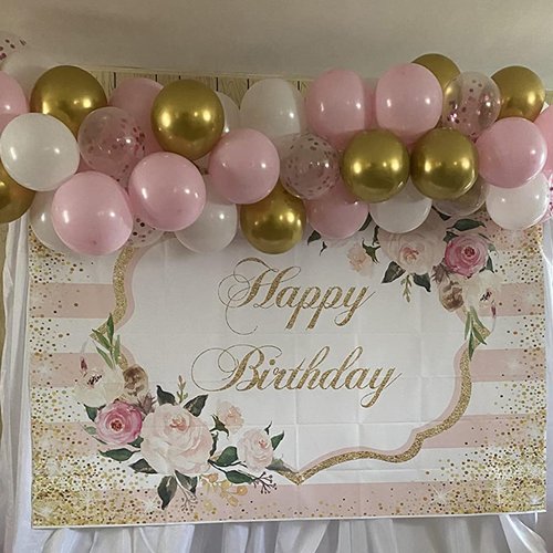 Balloons Pink Gold Confetti, 60 Packs 12 Inch Pink White Metallic Gold Balloon for Girls Birthday Wedding Bridal Baby Shower Princess Party Decorations